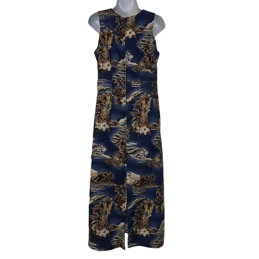 Vtg Hilo Hattie Hawaii Muumuu Beach Dress Womens 8 Blue Mumu Floral Hawaiian - Picture 6 of 10